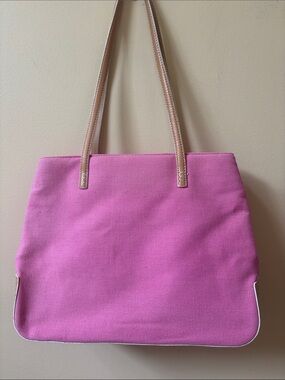 Maxx New York Pink Canvas Tote with Tan Straps